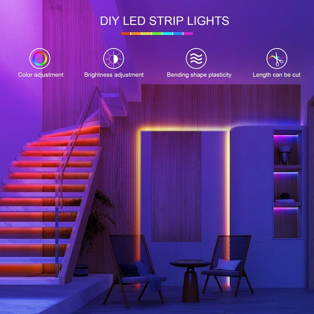 Alt view image 7 of 7 - 100ft Led Lights for Bedroom, Led Strip Lights Music Sync Corlor Changing, Led Light Strip with Remote & App Control RGB Strip, Led Lights for Room Dorm Home Classroom Ceiling Decor