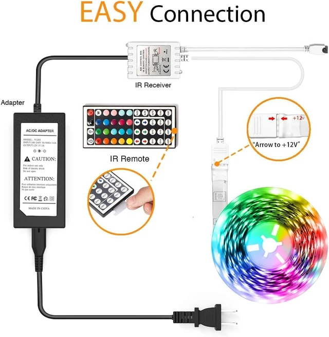 Alt view image 3 of 7 - LED Lights for Bedroom 50FT, 5050 LED Strip Lights with 44 Key IR Remote Controller and 12V Power Supply for Home Decoration