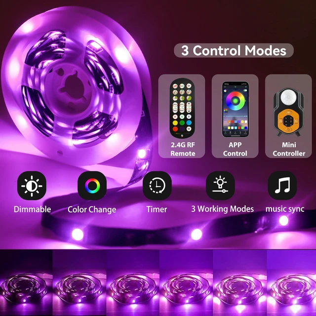 Alt view image 3 of 6 - Motion Sensor LED Light Strip 19.68ft Under Bed Lights, RGB 3 Mode Motion Activated Bed Light with Music Sync and Timer, Dimmable Color Changing LED Lights Father Day Gifts