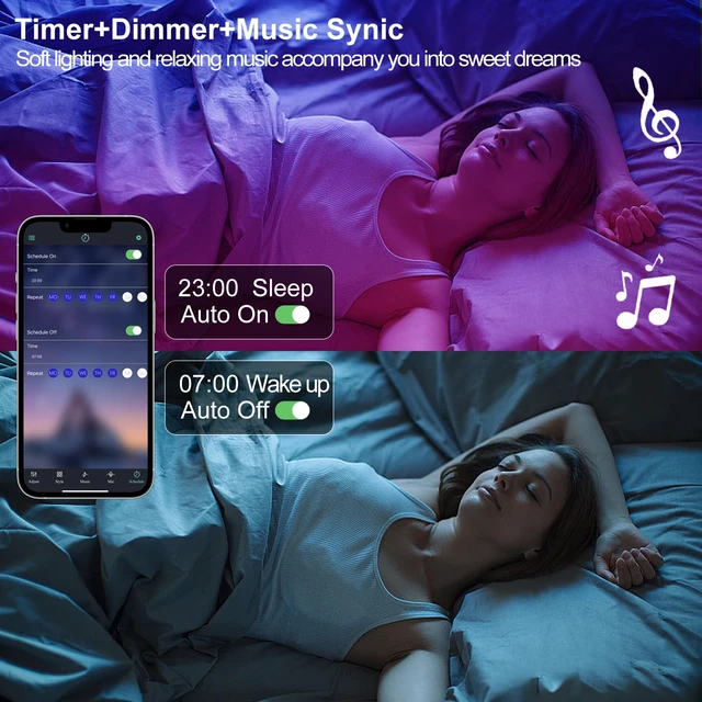 Alt view image 4 of 6 - Motion Sensor LED Light Strip 19.68ft Under Bed Lights, RGB 3 Mode Motion Activated Bed Light with Music Sync and Timer, Dimmable Color Changing LED Lights Father Day Gifts