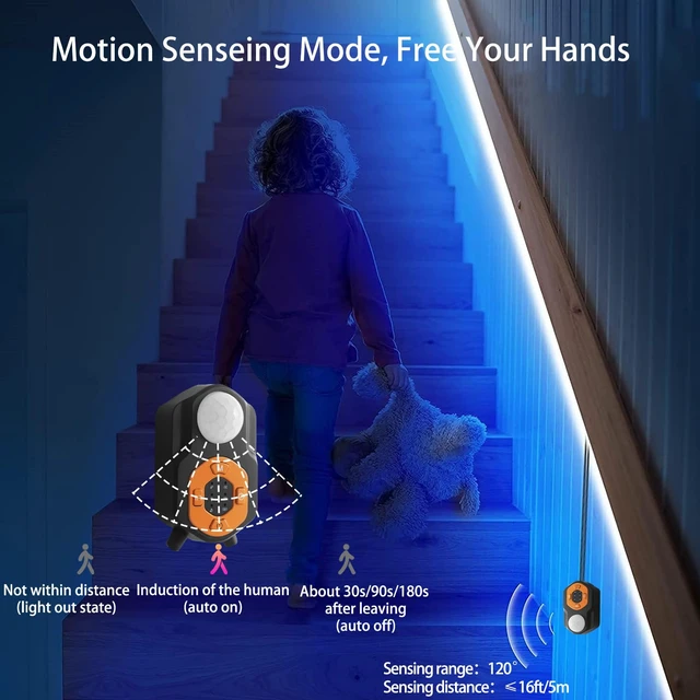 Alt view image 5 of 6 - Motion Sensor LED Light Strip 19.68ft Under Bed Lights, RGB 3 Mode Motion Activated Bed Light with Music Sync and Timer, Dimmable Color Changing LED Lights Father Day Gifts