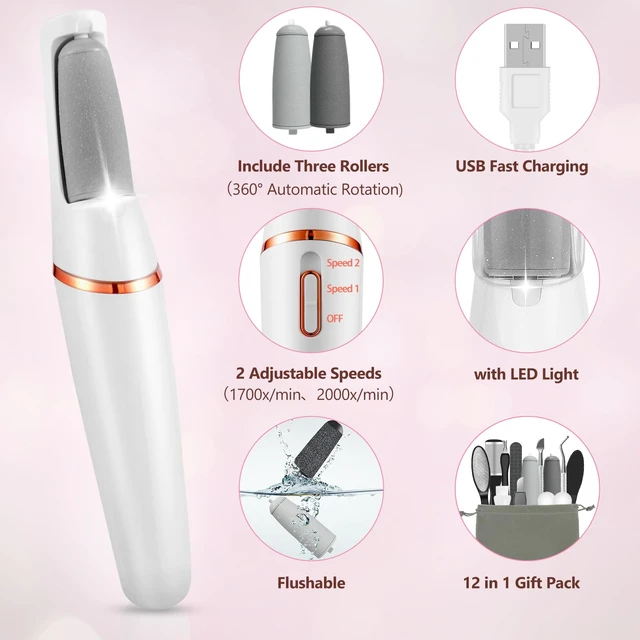 Alt view image 3 of 7 - Electric Callus Removers for Feet, Electric Foot Callus Remover Pedicure Kits Rechargeable with12 in 1, Removes Dry Skin for Smoother Feet, Foot Care for Dead Skin Ideal Gift (White)
