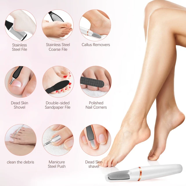 Alt view image 5 of 7 - Electric Callus Removers for Feet, Electric Foot Callus Remover Pedicure Kits Rechargeable with12 in 1, Removes Dry Skin for Smoother Feet, Foot Care for Dead Skin Ideal Gift (White)