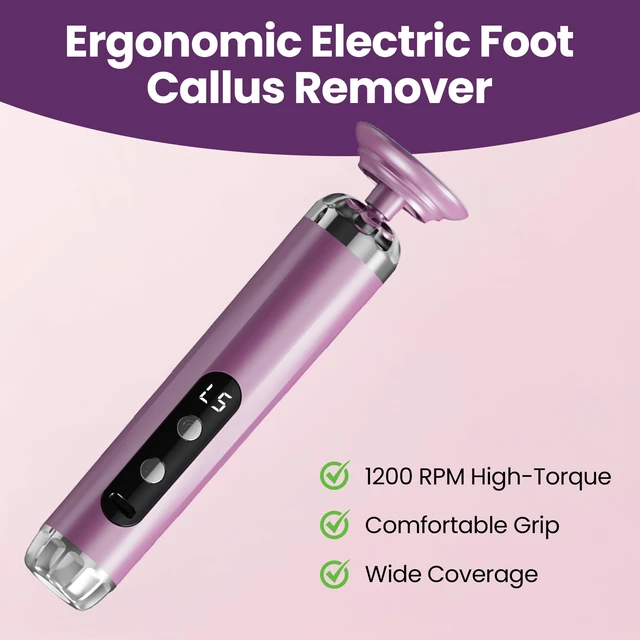Alt view image 2 of 7 - Electric Callus Remover for Feet, Cordless Foot Sander with 5 Speeds | Upgraded 1200RPM, 3-in-1 File, LED Display, 3-Hour Battery, 50 Discs, Heel Grinder, Home Pedicure Gift for Women Men