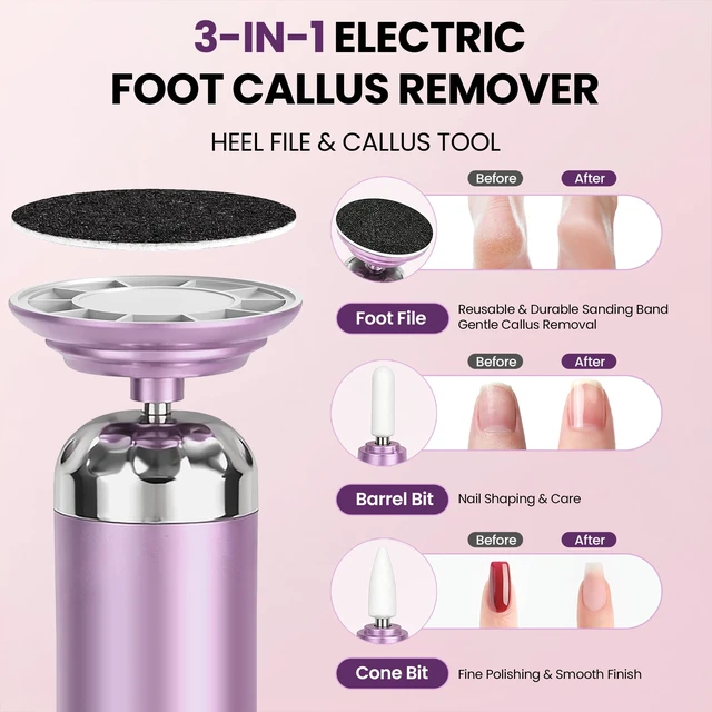 Alt view image 5 of 7 - Electric Callus Remover for Feet, Cordless Foot Sander with 5 Speeds | Upgraded 1200RPM, 3-in-1 File, LED Display, 3-Hour Battery, 50 Discs, Heel Grinder, Home Pedicure Gift for Women Men