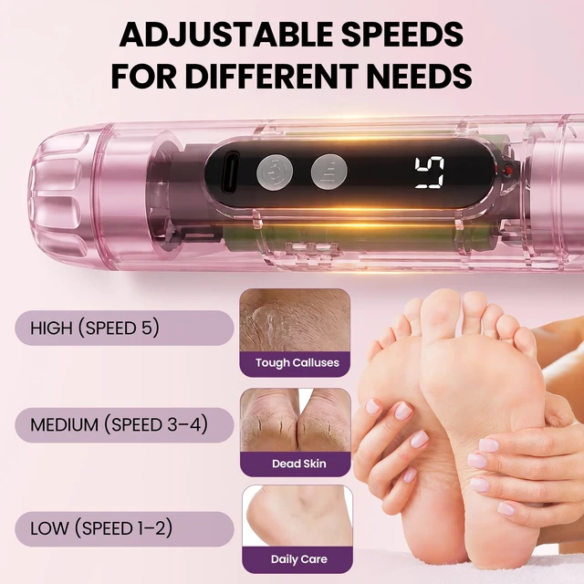 Alt view image 4 of 7 - Electric Callus Remover for Feet, Cordless Foot Sander with 5 Speeds | Upgraded 1200RPM, 3-in-1 File, LED Display, 3-Hour Battery, 50 Discs, Heel Grinder, Home Pedicure Gift for Women Men
