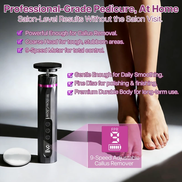 Alt view image 2 of 7 - Professional Electric Foot Callus Remover, 9-Speed Cordless Foot File with Reusable Nano Glass Heads & Sandpaper for Dead Skin Removal and Smooth Feet