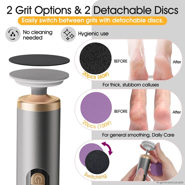 Alt view image 5 of 7 - Upgraded Electric Foot Callus Remover FSA&HSA Eligible | Stepless Adjustable Speed, Professional Pedicure Tools, 40PCS Sandpaper Discs, Heel Scraper for Cracked Heels & Dry Dead Skin