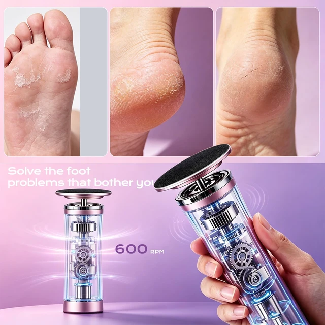 Alt view image 7 of 7 - Electric Foot Callus Remover, Adjustable Speed Electric Foot Files for Feet, with 60 PCS Sandpaper Discs, Foot Care Scrubber for Cracked Heels, Dead Hard Skin Removal (Pink)