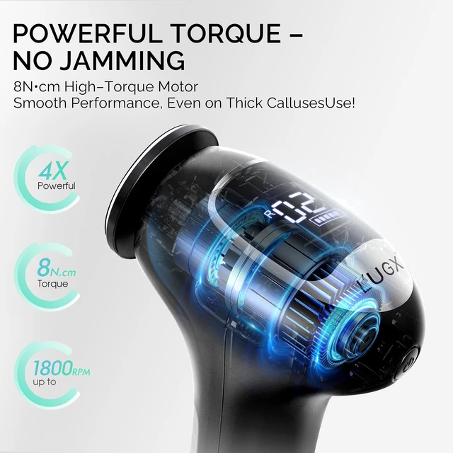 Alt view image 4 of 7 - Electric Callus Remover for Feet Powerful 8N·cm Torque Professional Pedicure Foot File, 3-Speed Settings, LCD Display, 60pcs Sandpaper Discs, Type-C Rechargeable, Ergonomic Handle