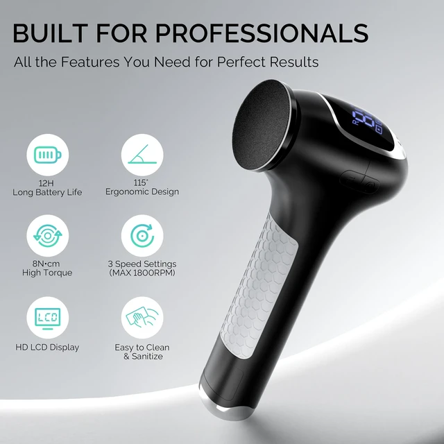 Alt view image 3 of 7 - Electric Callus Remover for Feet Powerful 8N·cm Torque Professional Pedicure Foot File, 3-Speed Settings, LCD Display, 60pcs Sandpaper Discs, Type-C Rechargeable, Ergonomic Handle