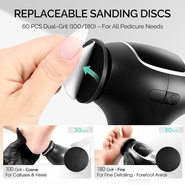 Alt view image 7 of 7 - Electric Callus Remover for Feet Powerful 8N·cm Torque Professional Pedicure Foot File, 3-Speed Settings, LCD Display, 60pcs Sandpaper Discs, Type-C Rechargeable, Ergonomic Handle
