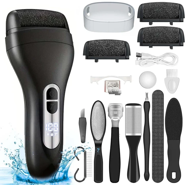 Main image of Electric Rechargeable Callus Remover for Feet Portable Pedicure Kit | With Larger Grinding Head, Foot File Callus Remover, Waterproof Foot File for Foot Care Deadskin Remover LCD Display Black