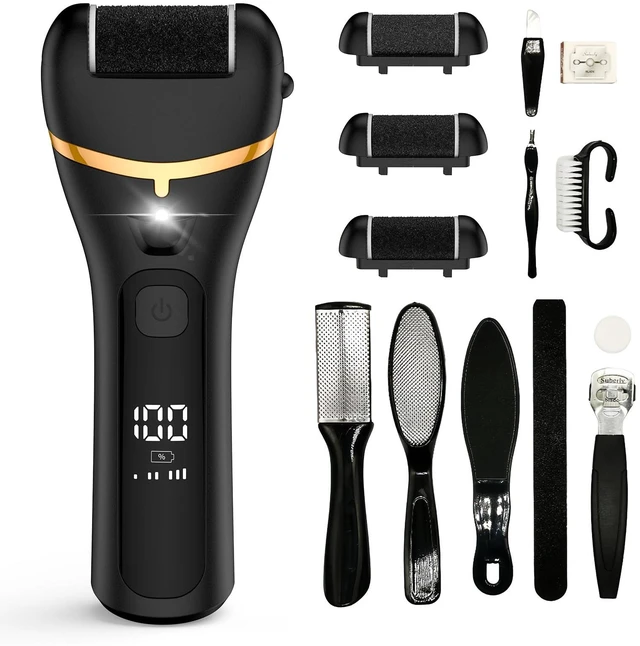 Main image of Electric Callus Remover for Feet Rechargeable Hard Skin Remover with 3 Replacement Rollers, Electric Foot Care with LED Light (Black)