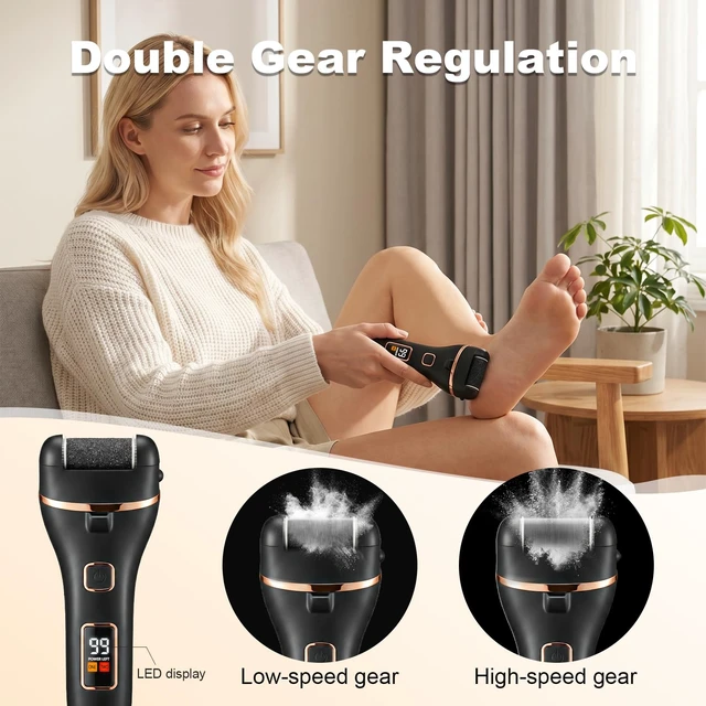 Alt view image 2 of 7 - Electric Foot Callus Remover, IPX6, Rechargeable, 3 Roller Heads, Waterproof Foot Scrubber, 15-in-1 Professional Pedicure Kit for Dead, Hard, Cracked Dry Skin (Black)