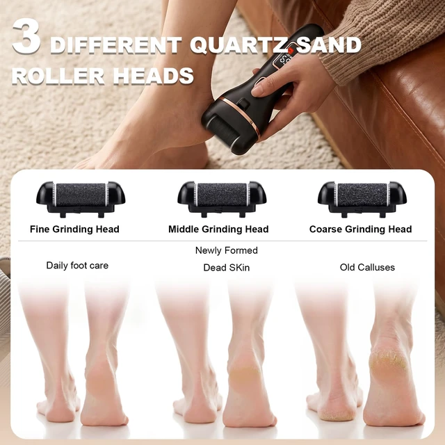 Alt view image 3 of 7 - Electric Foot Callus Remover, IPX6, Rechargeable, 3 Roller Heads, Waterproof Foot Scrubber, 15-in-1 Professional Pedicure Kit for Dead, Hard, Cracked Dry Skin (Black)