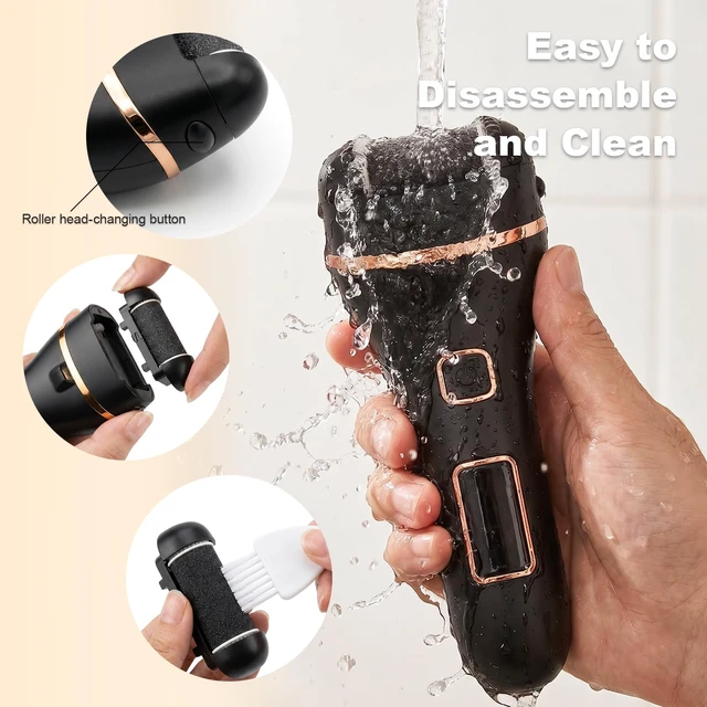 Alt view image 4 of 7 - Electric Foot Callus Remover, IPX6, Rechargeable, 3 Roller Heads, Waterproof Foot Scrubber, 15-in-1 Professional Pedicure Kit for Dead, Hard, Cracked Dry Skin (Black)
