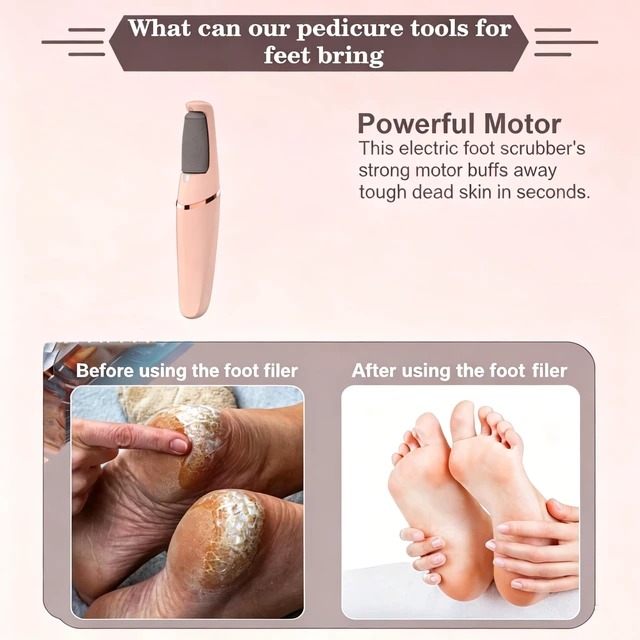 Alt view image 2 of 7 - 2026 Electric Foot File,Callus Remover for Feet | Rechargeable Foot Tool for Dry, Dead & Cracked Skin, 2 Speeds & Heads for Hard Skin Removal, Cordless, Waterproof, USB