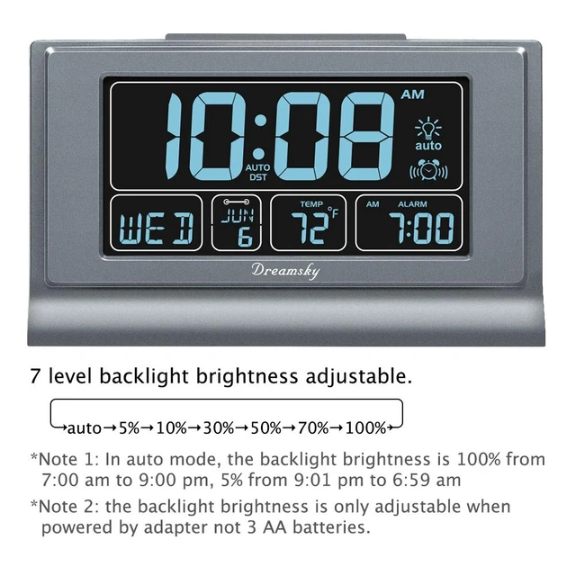 Alt view image 2 of 7 - Alarm Clocks for Bedrooms with Battery Backup, Auto Set | Digital Clock with Date & Day of Week, 5 Inch Large Display, Weekday, Temperature, USB Port, Auto DST, Brightness Dimmer
