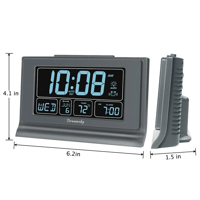 Alt view image 6 of 7 - Alarm Clocks for Bedrooms with Battery Backup, Auto Set | Digital Clock with Date & Day of Week, 5 Inch Large Display, Weekday, Temperature, USB Port, Auto DST, Brightness Dimmer
