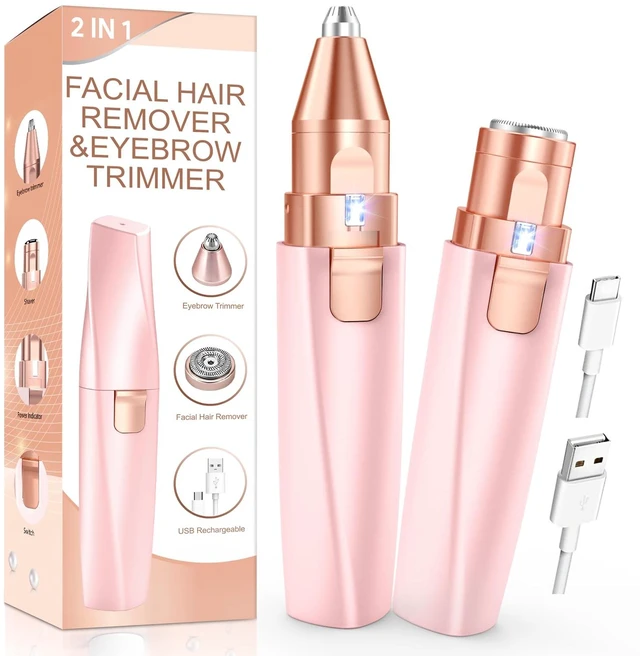 Main image of Eyebrow Trimmer Facial Hair Removal for Women: 2 in 1 Rechargeable Facial Hair Remover & Eyebrow Razor, Electric Painless Face Shaver for Women with LED Light for Eye brow, Lips & Face