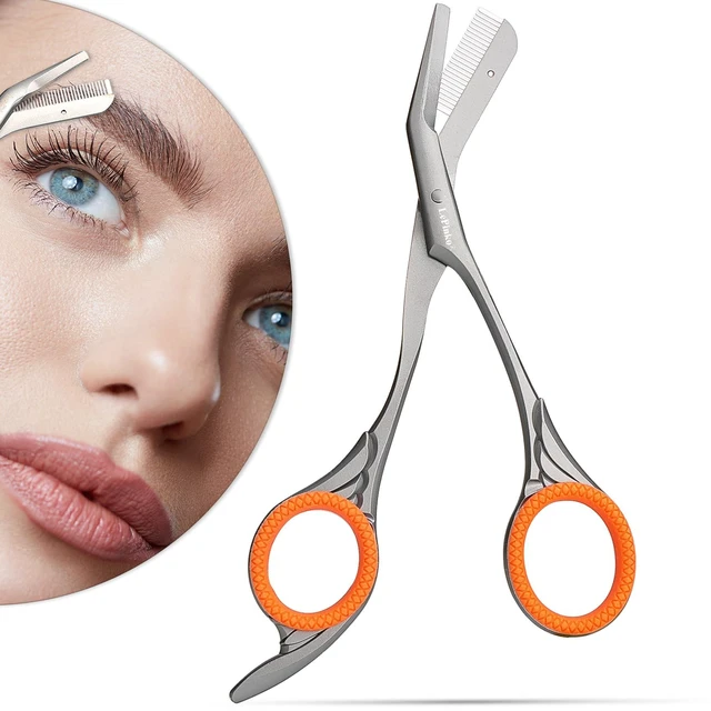 Main image of Eyebrow Scissors with Combs For Trimming and Shaping, Powder Steel, Gray | Brow Trimmer, Gifts For Stocking Stuffers Men Women Older Father Mother Husband