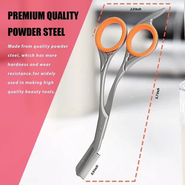 Alt view image 2 of 7 - Eyebrow Scissors with Combs For Trimming and Shaping, Powder Steel, Gray | Brow Trimmer, Gifts For Stocking Stuffers Men Women Older Father Mother Husband