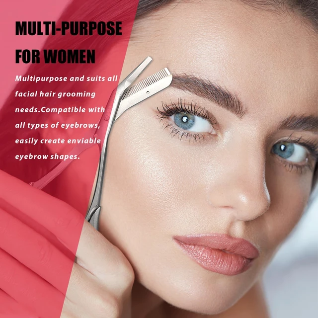 Alt view image 4 of 7 - Eyebrow Scissors with Combs For Trimming and Shaping, Powder Steel, Gray | Brow Trimmer, Gifts For Stocking Stuffers Men Women Older Father Mother Husband