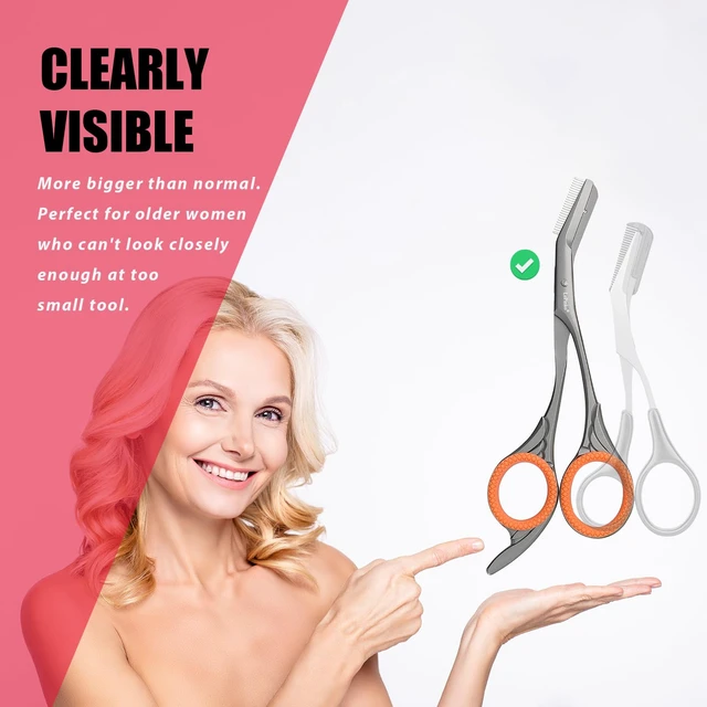 Alt view image 6 of 7 - Eyebrow Scissors with Combs For Trimming and Shaping, Powder Steel, Gray | Brow Trimmer, Gifts For Stocking Stuffers Men Women Older Father Mother Husband
