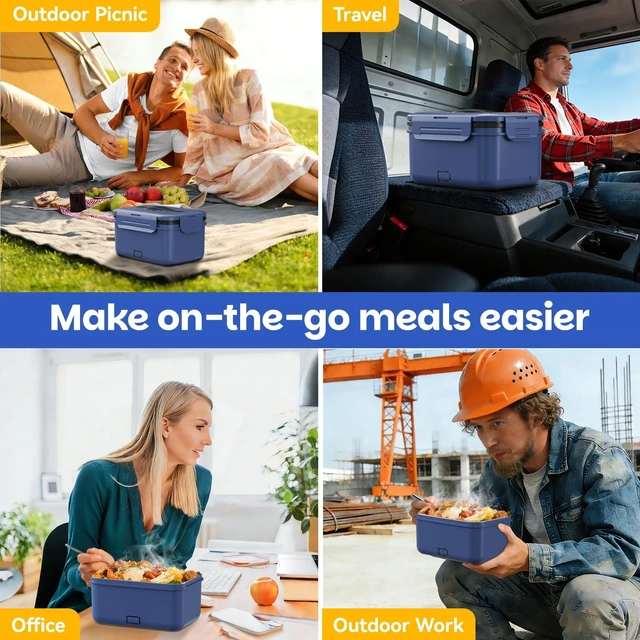 Alt view image 3 of 7 - Cordless Electric Lunch Box for Adults, 1.8L Rechargeable Heated Lunch Box Food Warmer, Portable Self Heating for Men/Women/Office/Car, Lonchera Eléctrica Portátil Battery Powered Father's Gift