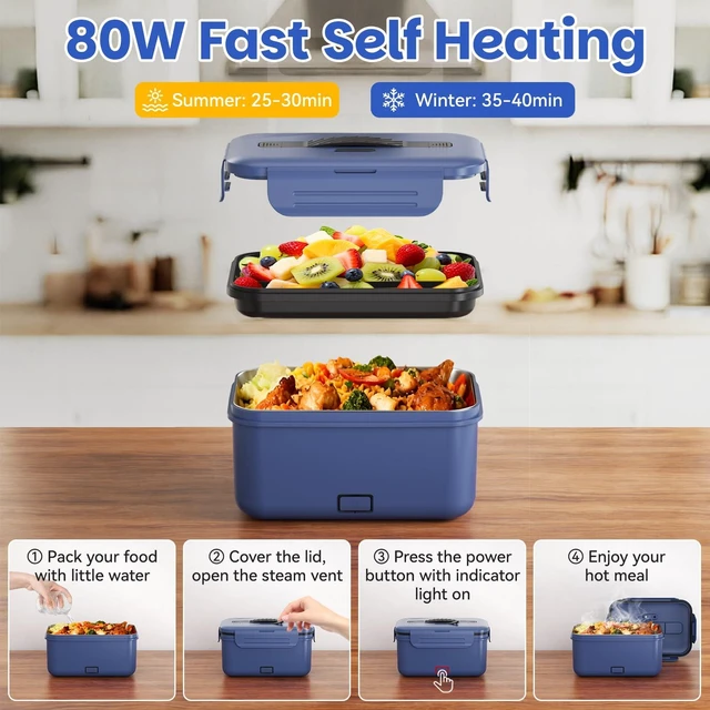 Alt view image 4 of 7 - Cordless Electric Lunch Box for Adults, 1.8L Rechargeable Heated Lunch Box Food Warmer, Portable Self Heating for Men/Women/Office/Car, Lonchera Eléctrica Portátil Battery Powered Father's Gift