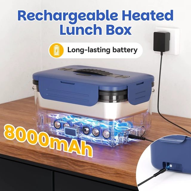 Alt view image 5 of 7 - Cordless Electric Lunch Box for Adults, 1.8L Rechargeable Heated Lunch Box Food Warmer, Portable Self Heating for Men/Women/Office/Car, Lonchera Eléctrica Portátil Battery Powered Father's Gift
