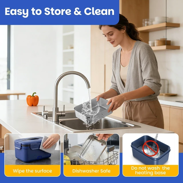 Alt view image 7 of 7 - Cordless Electric Lunch Box for Adults, 1.8L Rechargeable Heated Lunch Box Food Warmer, Portable Self Heating for Men/Women/Office/Car, Lonchera Eléctrica Portátil Battery Powered Father's Gift