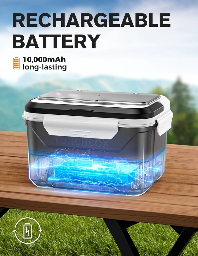 Alt view image 2 of 7 - Cordless Electric Lunch Box, Heated Lunch Box for Men with Timer | Self Heating Lunch box with Automatic Heating, 5.5 Cups Portable Food Warmer with Removable Tray Divider & Insulated Bag