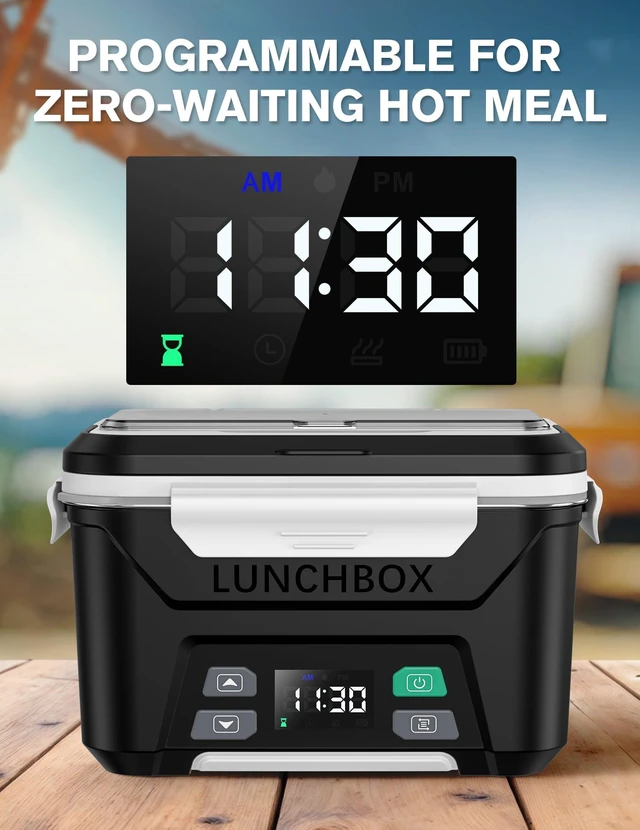 Alt view image 3 of 7 - Cordless Electric Lunch Box, Heated Lunch Box for Men with Timer | Self Heating Lunch box with Automatic Heating, 5.5 Cups Portable Food Warmer with Removable Tray Divider & Insulated Bag