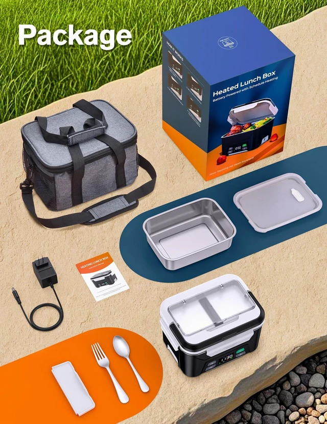 Alt view image 6 of 7 - Cordless Electric Lunch Box, Heated Lunch Box for Men with Timer | Self Heating Lunch box with Automatic Heating, 5.5 Cups Portable Food Warmer with Removable Tray Divider & Insulated Bag