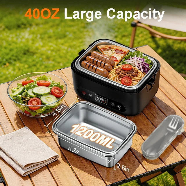 Alt view image 3 of 7 - Cordless Electric Lunch Box with 24000mAh Long-Lasting Battery, 5.5 Cups 304 Stainless Steel Heated Lunch Box & Portable Food Warmer for Hot Meals at Office, on Travel & Outdoors