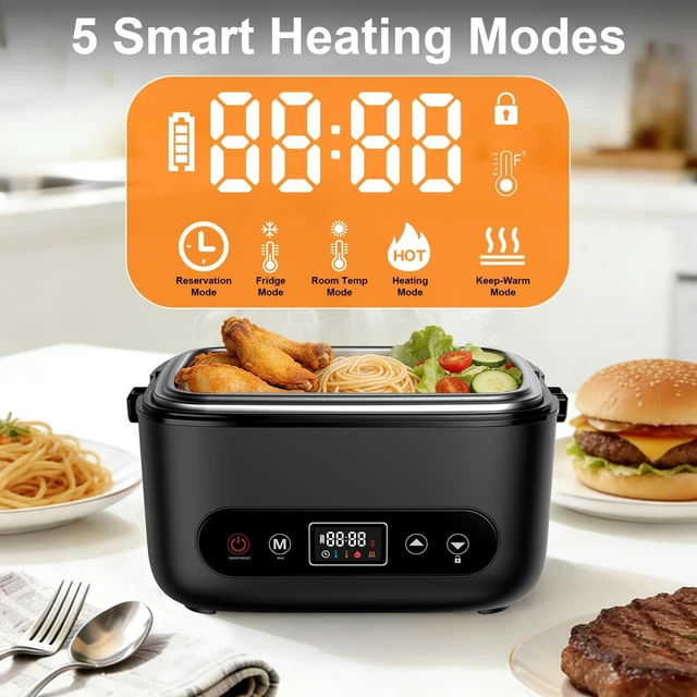 Alt view image 5 of 7 - Cordless Electric Lunch Box with 24000mAh Long-Lasting Battery, 5.5 Cups 304 Stainless Steel Heated Lunch Box & Portable Food Warmer for Hot Meals at Office, on Travel & Outdoors