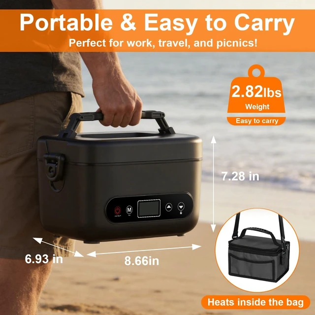 Alt view image 7 of 7 - Cordless Electric Lunch Box with 24000mAh Long-Lasting Battery, 5.5 Cups 304 Stainless Steel Heated Lunch Box & Portable Food Warmer for Hot Meals at Office, on Travel & Outdoors
