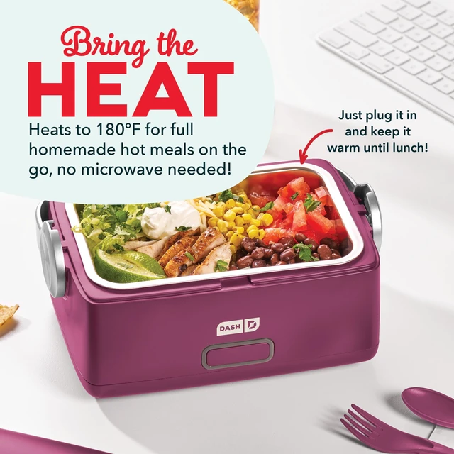 Alt view image 2 of 6 - Hot2Go Personal Food Warmer, 30 oz Electric Lunch Box, Berry | Heated Lunch Box for Adults, Portable Food Warmer with Stainless Steel Insert, Spill-Proof Lid for Work & Office