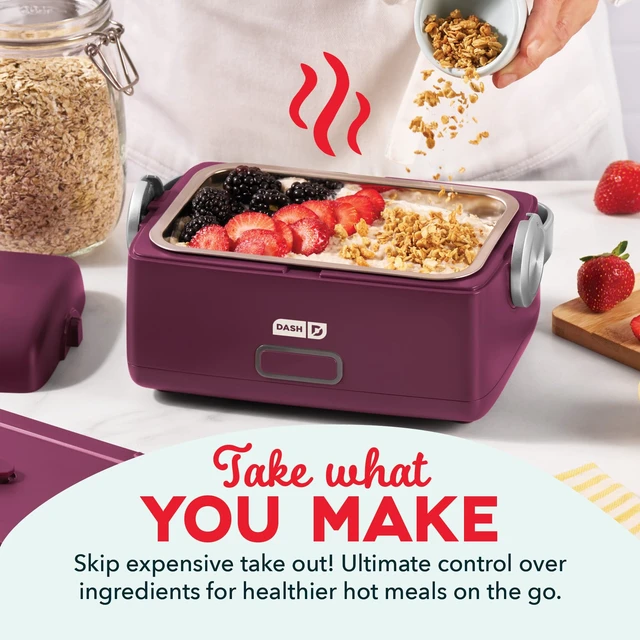 Alt view image 3 of 6 - Hot2Go Personal Food Warmer, 30 oz Electric Lunch Box, Berry | Heated Lunch Box for Adults, Portable Food Warmer with Stainless Steel Insert, Spill-Proof Lid for Work & Office