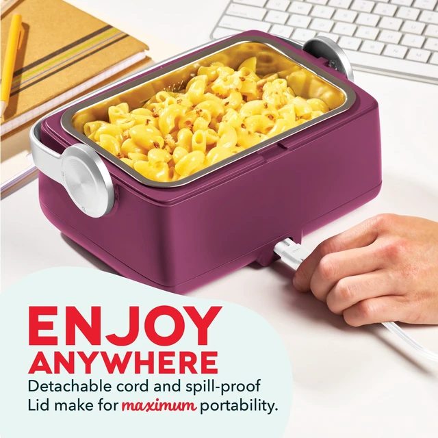 Alt view image 5 of 6 - Hot2Go Personal Food Warmer, 30 oz Electric Lunch Box, Berry | Heated Lunch Box for Adults, Portable Food Warmer with Stainless Steel Insert, Spill-Proof Lid for Work & Office