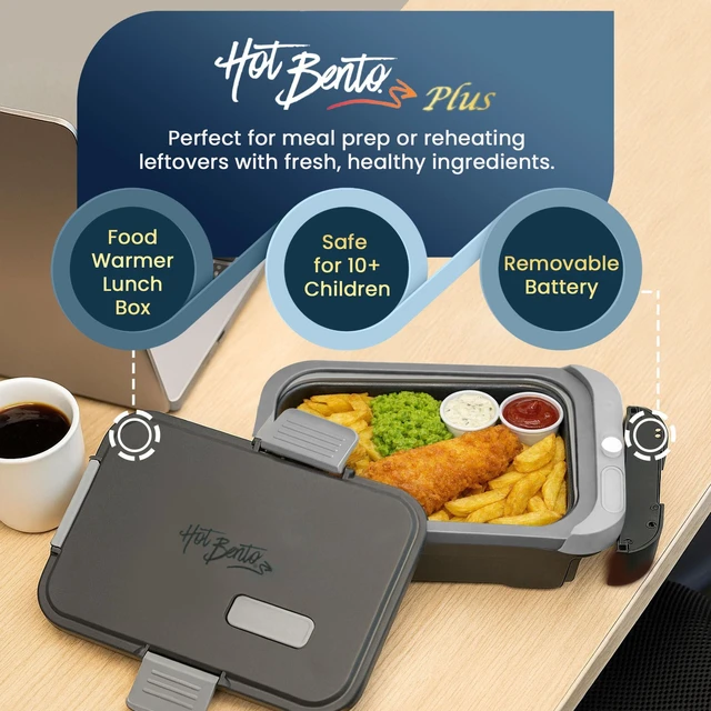 Alt view image 2 of 7 - PLUS Self-Heated Cordless Lunch Box & Food Warmer, Ebony | Removable Battery Powered, Child Safe, Portable & Compact, Ideal for Travel, Jobsite, Picnics, School & Outdoor Recreation