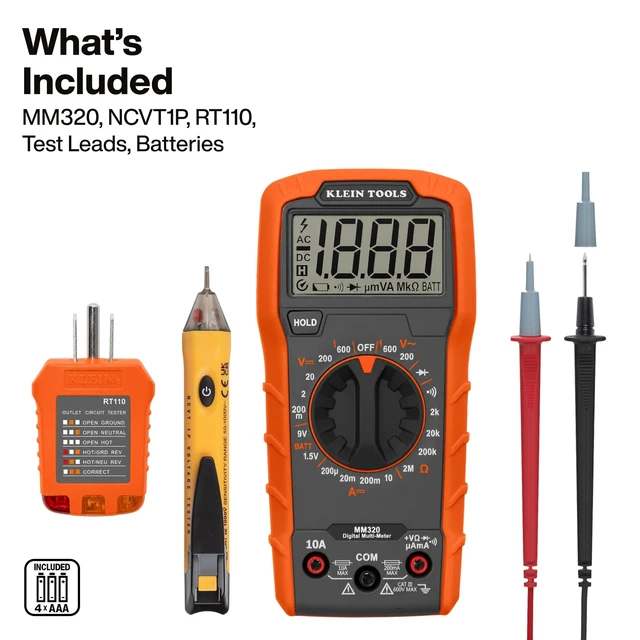 Alt view image 2 of 6 - 69149P Electrical Test Kit, 3 Piece | With Digital Multimeter, Non-Contact Voltage Tester and Electrical Outlet Tester, Leads and Batteries Included