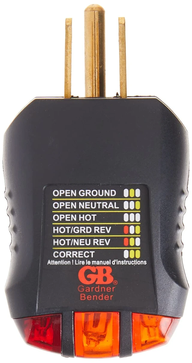 Alt view image 2 of 5 - GRT-3500 Outlet Receptacle Tester & Circuit Analyzer, Indicates 5 Wiring Errors, Easy Read Chart, Comfort Grip, 120 VAC , Black
