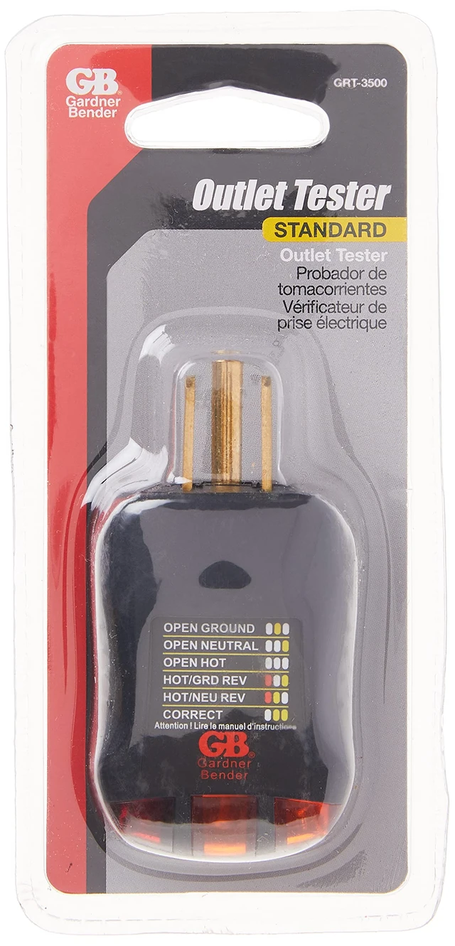 Alt view image 4 of 5 - GRT-3500 Outlet Receptacle Tester & Circuit Analyzer, Indicates 5 Wiring Errors, Easy Read Chart, Comfort Grip, 120 VAC , Black