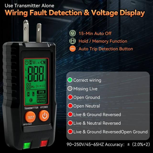 Alt view image 5 of 7 - Circuit Breaker Finder with GFCI Outlet Tester | LCD Display & Flashlight,NCV Non-Contact Voltage Test, Electrical Tester, Adapters and Storage Case