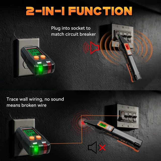 Alt view image 6 of 7 - Circuit Breaker Finder with GFCI Outlet Tester | LCD Display & Flashlight,NCV Non-Contact Voltage Test, Electrical Tester, Adapters and Storage Case