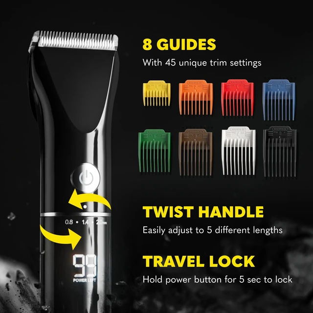Alt view image 3 of 7 - Beard Trimmer for Men - Electric Cordless Rechargeable Beard & Hair Trimmer - High Power 7000 RPM - 8 Color Guides 45 Unique Trim Lengths - Travel Lock