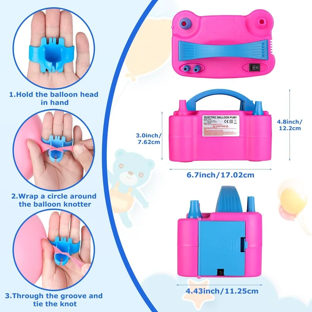 Alt view image 5 of 7 - Balloon Pump Electric, Portable Automatic Dual Nozzle Inflator 110V 600W with Tying Tools for Birthday Gender Reveal Baby Shower Balloons Party Decorations(Rose Red)
